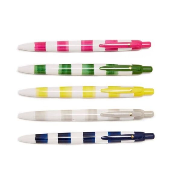 Kate Spade New York Black Ink Plastic Click Pens, Rugby Stripe (Set of 5) - Picture 2 of 10